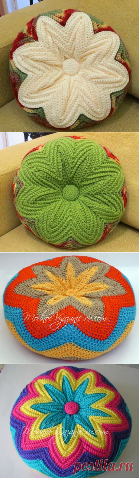 Декоративная подушка крючком узором зигзаг - Crochet - Modnoe Vyazanie
