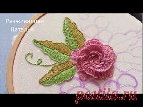 МК. Вышивка двухцветного листика с помощью обмёточного шва. Embroidery of a two-color leaf.