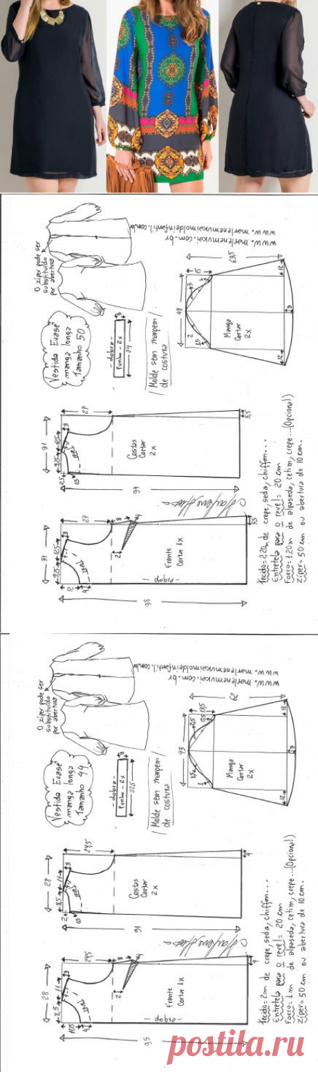 Vestido evasê manga bispo longa | DIY - molde, corte e costura - Marlene Mukai