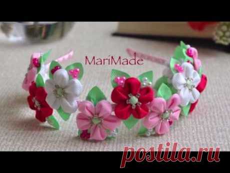 Канзаши Ободок Цветы из Ленты МК Kanzashi Flower Flores Headband カンザシ