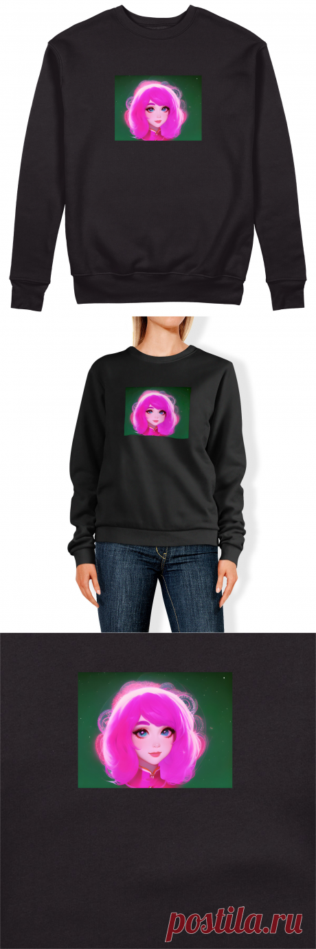 Женский свитшот «Девушка с ярко-розовыми волосами» цвет черный - дизайнер принта Anstey