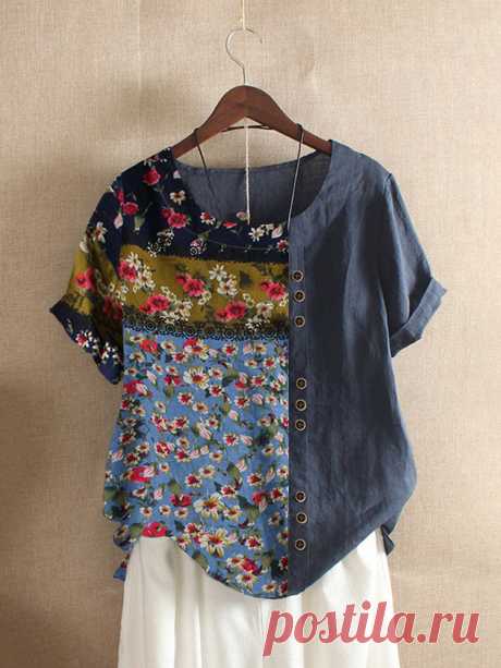 Floral Print Patchwork Button Vintage T-shirt Your friend shared a fashion website for you and give you $60 coupons! Claim it now.