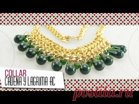 Como hacer collar de cadena y lágrima acrílica verde | VARIEDADES CAROL