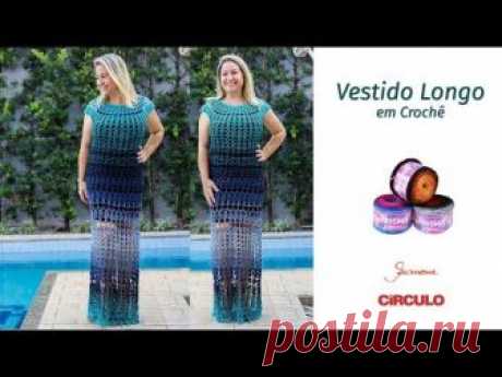 Vestido em Crochê Longo  passo a passo Prof. Simone Eleotério tamanho 40 a 42