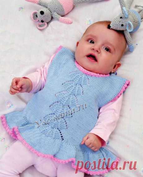 Голубое платье спицами для малышки - Платья, сарафаны спицами для малышей
