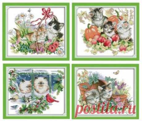 Four seasons, cats, spring, summer, autumn, winter, cross stitch kit, cross stitch, modern cross stitch, ,handmade, needlework, craft gifts Four seasons, cats, spring, summer, autumn, winter, cross stitch kit, cross stitch, modern cross stitch, ,handmade, needlework, craft gifts, diy, kit  ☻ More cross stitch kits : https://www.etsy.com/shop/OscolShop?ref=seller-platform-mcnav§ion_id=24630773  ► Include: Canvas Cotton (without