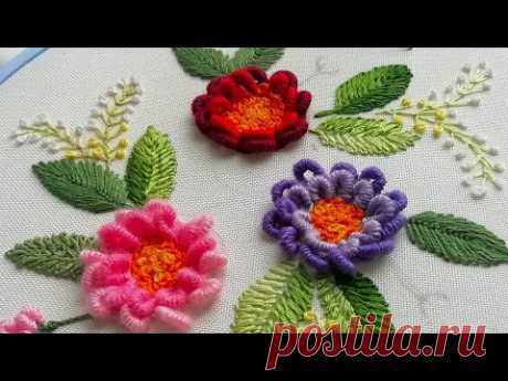 Flowers running bullion stitch | flowers fantasy embroidery