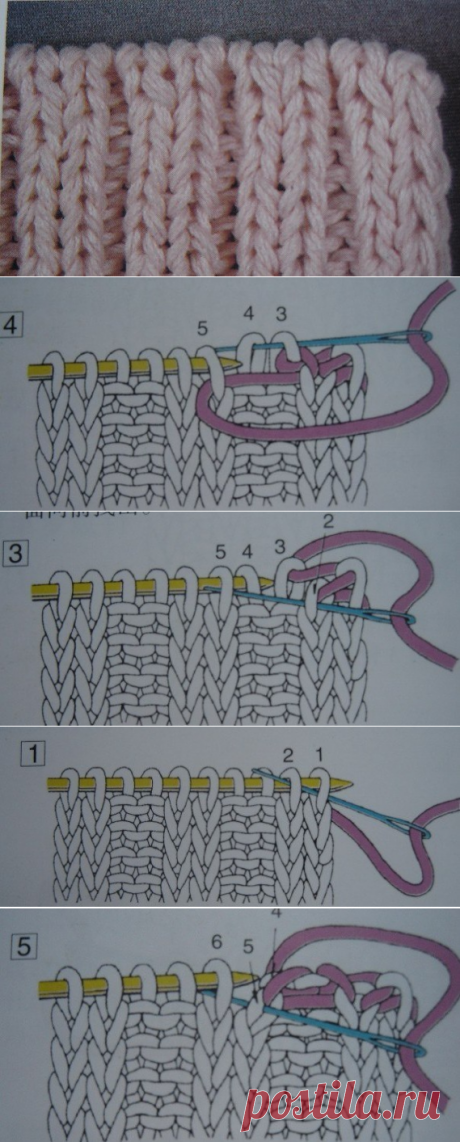 Закрытие петель резинки 2х2 спицами. Вязание спицами закрытие петель резинки. |