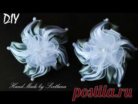 Бантики цветы из лент КАНЗАШИ DIY Bows made of ribbon Kanzashi Laço de Cetim Curva da fita