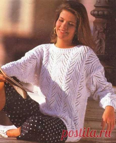 Женский пуловер с ажурным узором и косами | Ажурные Узоры