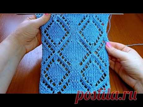 Ажурные ромбы спицами + схема. Выразительно и изящно ! Knitting an openwork rhombuses + scheme.