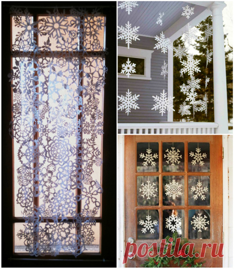 Потрясающее украшение комнаты на Новый год бумажными снежинками | Частный Дом