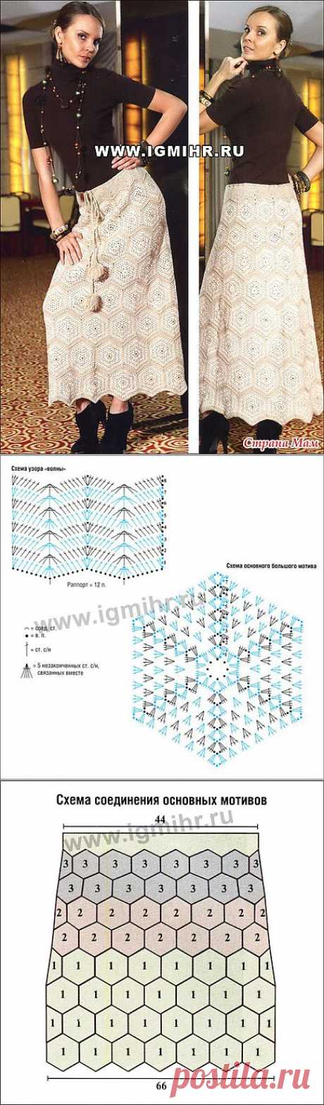 Длинная юбка-клеш из мотивов разного размера. Крючок: Дневник группы &quot;Вязание&quot; - Страна Мам