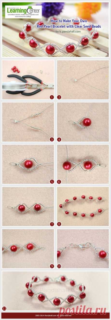 How to Make Your Own Red Pearl Bracelet with Clear Seed Beads