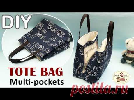 DIY MULTI-POCKET TOTE BAG, zipper bag | วิธีการทำกระเป๋าหูหิ้วแบบหลายช่อง