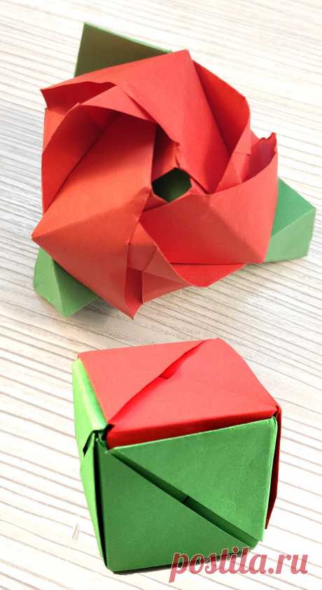 Посмотри увлекательное видео: Как сделать оригами Трансформер из бумаги своими руками.
Двухцветный куб превращается в розу и наоборот.
Попробуй!