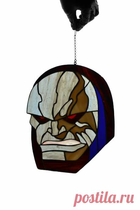 Stain glass suncatcher Comic book character Wall art Stained glass gif Window hanging suncatcher made of stained glass pieces by my own disign.Handmade using Tiffany copper foil technique.Looks amazing in the lights of a sun.Framed with brass profile.You will get it completely ready for installation. It comes with a clear self-adhesive hook and copper chain.I can change the colors you lik