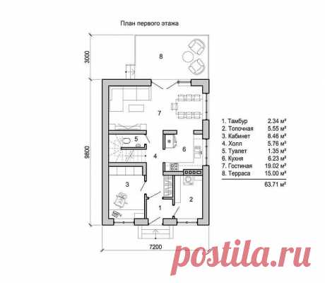 Общая площадь 98,6м2 + терраса, балкон