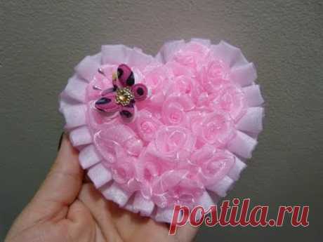 corazon de flores  miniatura en cinta organza para decorar accesorios video 219