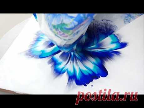 (581) Amazing Blue Flower | Wet Napkin | Paint & Water Only | Acrylic Pouring | Designer Gemma77