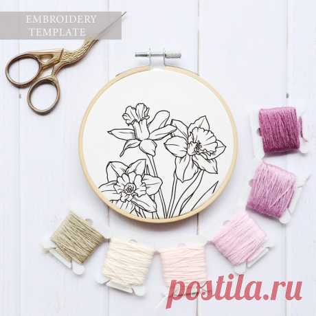 Spring Flowers Daffodil Embroidery Pattern Daffodil With | Etsy Moldova