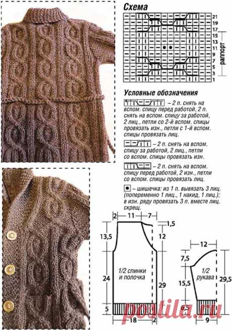 Теплый жакет для мальчика 2-3 лет. Описание, схемы вязания