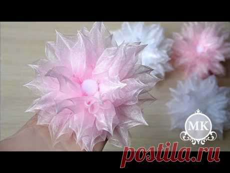 Пышные резинки для волос из органзы. Канзаши. / МК. DIY. Kanzashi. Scrunchy.