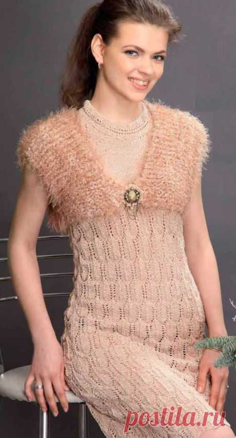Вязаное ажурное платье спицами с болеро | Ажур