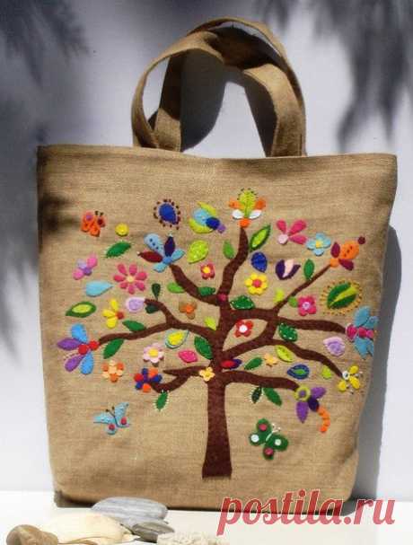 Идея: вышитая сумка из мешковины / Вязание как искусство!