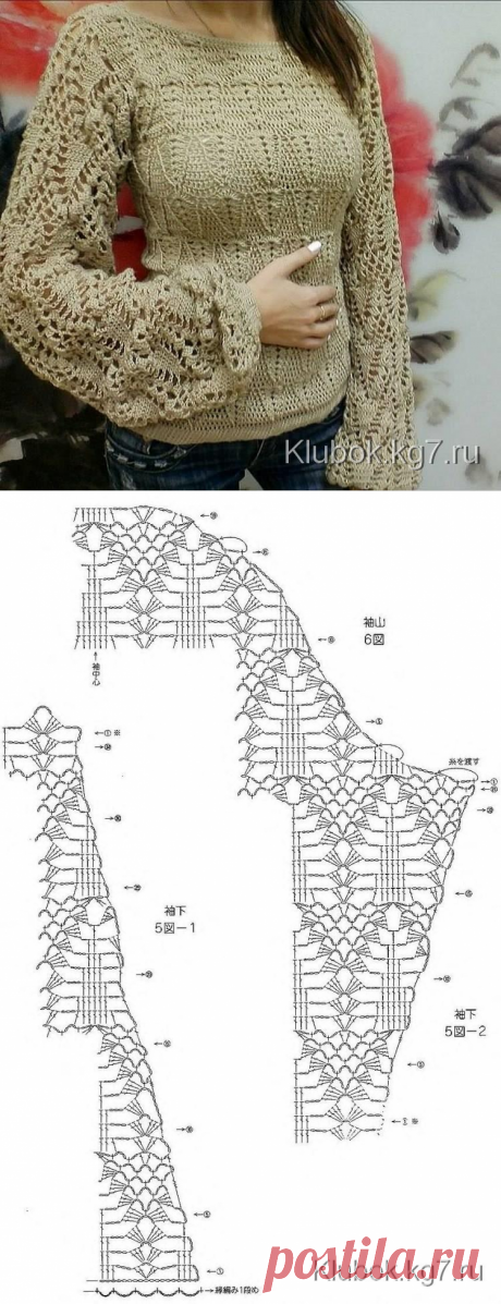 Ажурный пуловер крючком. Только узоры! | Клубок