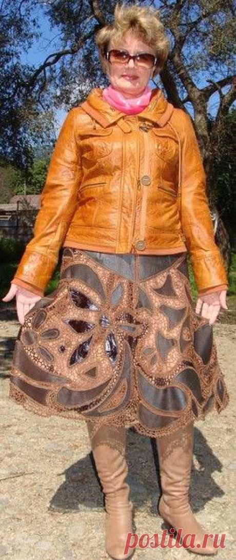 Чудесная юбка (кожа + вязание) от Натальи Жиленковой