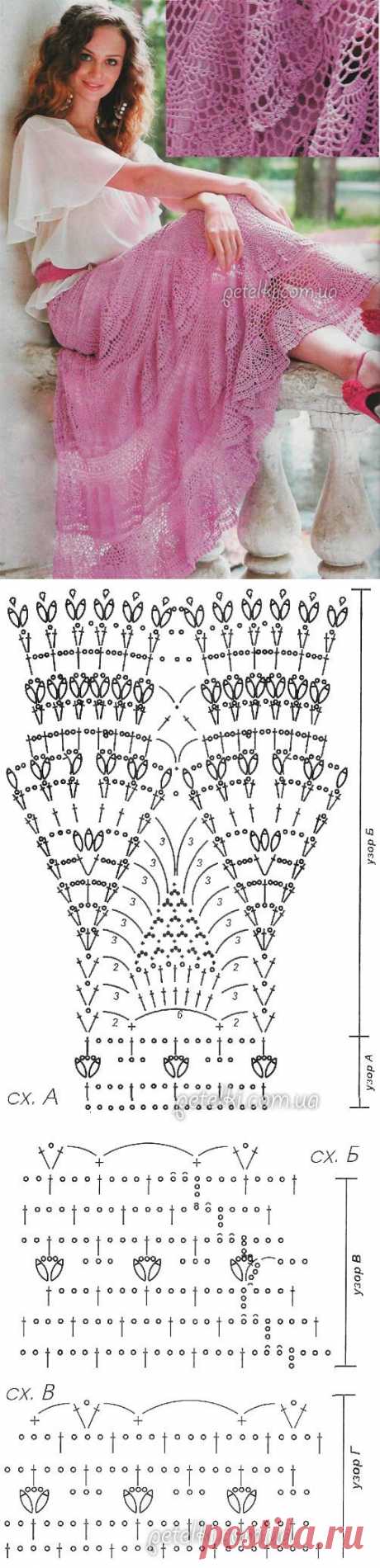 Вязаная крючком юбка в пол. Описание, схемы