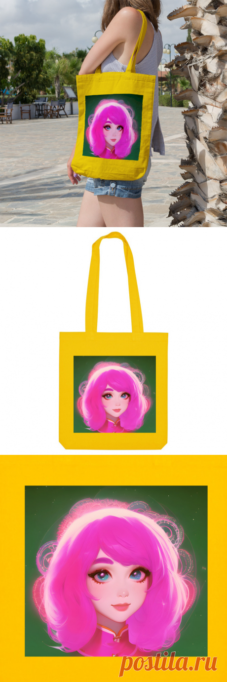 Сумка «Девушка с ярко-розовыми волосами» цвет белый - дизайнер принта Anstey