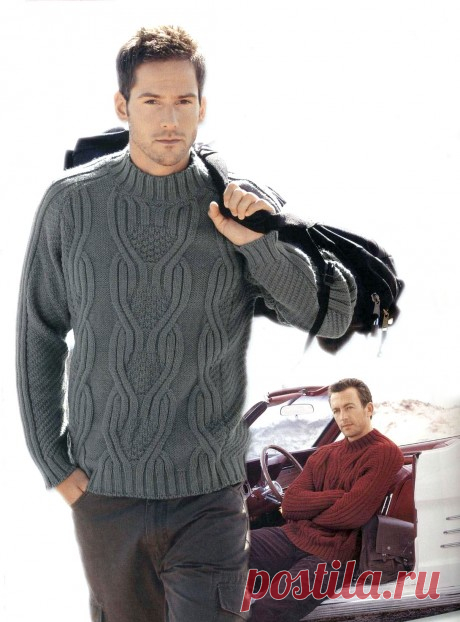 Мужской свитер спицами, 33 модели со схемами и описанием, Вязание для мужчин