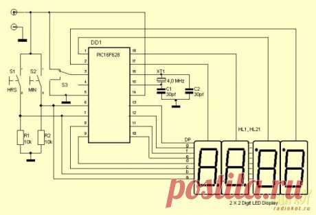 Очень простые часы на PIC-контроллере - Устройства на микроконтроллерах - Схемы устройств на микроконтроллерах - [Каталог статей]