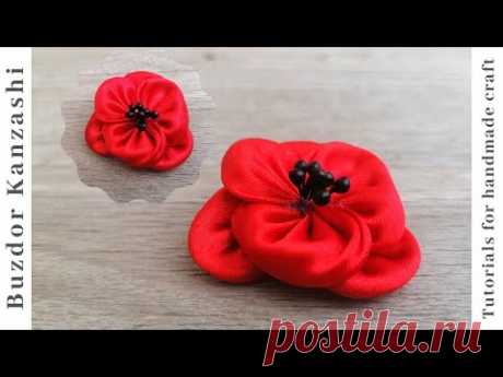 DIY Kanzashi pipacs / Kanzashi poppy / ribbon poppy tutorial/ szatén szalagból pipacs készítése