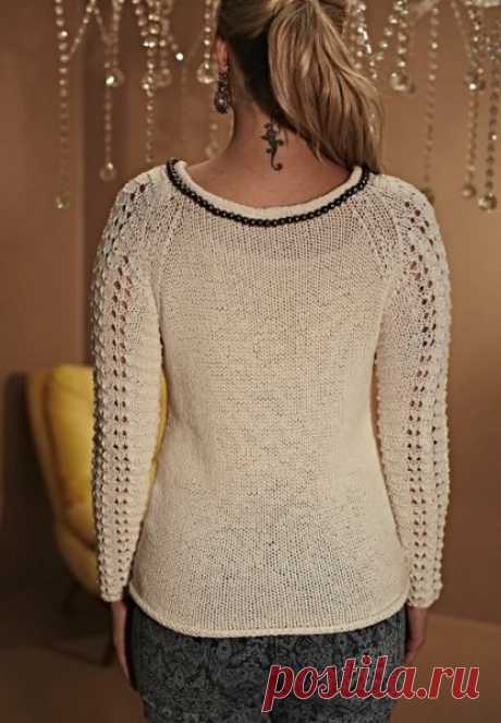 Пуловер с ажурными рукавами спицами. Стильный пуловер спицами | Я Хозяйка