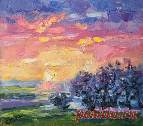 Landscape Original Painting Landscape Art Trees Sky Sunset Artwork 景观 油畫原作 - ArtDivyaGallery  - Posters | Pinkoi Landscape Original Painting Landscape Art Trees Sky Sunset Small Artwork 油畫原作  景观18x20,5 cm. 7x8 inches by ArtDivya Medium: panel, oil paints. Style: Modern, Impressionist, Impasto. Small beautiful painting for home and office, the perfect gift for your relatives and friends.