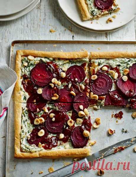 Beetroot, goats’ cheese and hazelnut tart | Sainsbury's Magazine