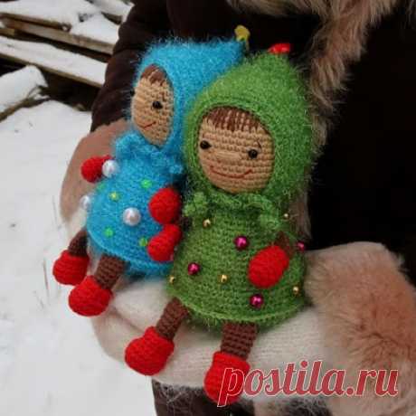 1000 схем амигуруми на русском: Новогодняя девочка-елочка