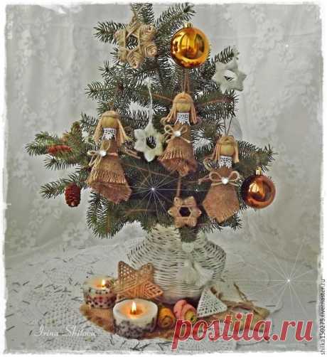 Звёздочки и ангелочки на рождественскую ёлку из джута и мешковины. Автор мк Ирина Шилова