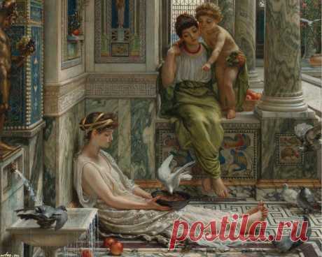 Sir Edward John Poynter, девушки, дети, голуби