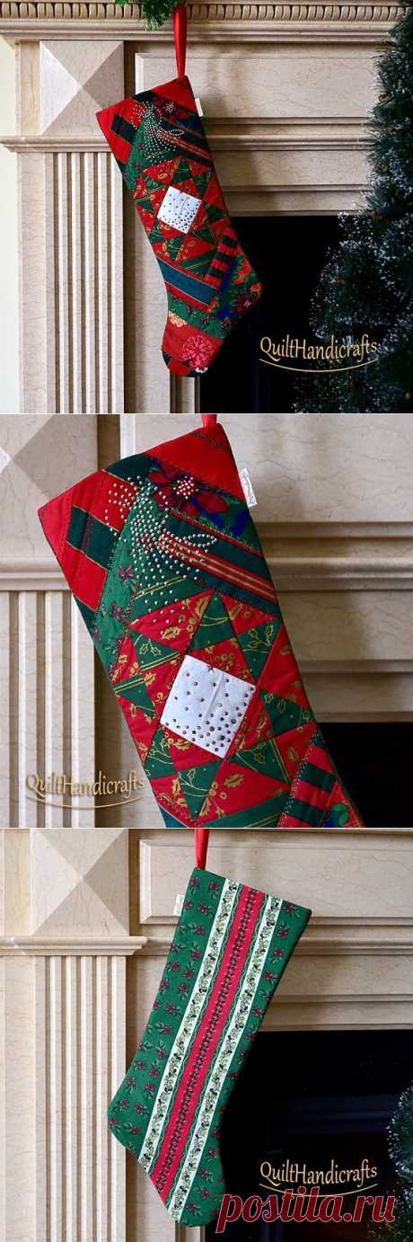Christmas Stocking Quilted Patchwork Christmas by QuiltHandicrafts