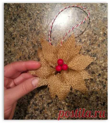 Burlap Poinsettia Christmas Ornaments