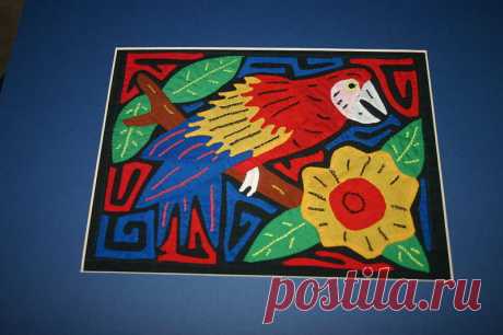 Kuna Indian Mola Stretched Matted Scarlet Macaw Parrot Hand stitched Applique - | eBay