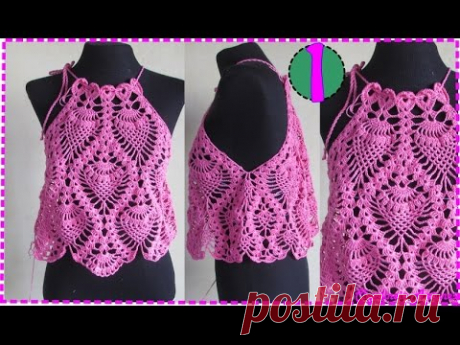 Blusa de Croche Ponto Abacaxi Decote Cava Americana- Aula 1