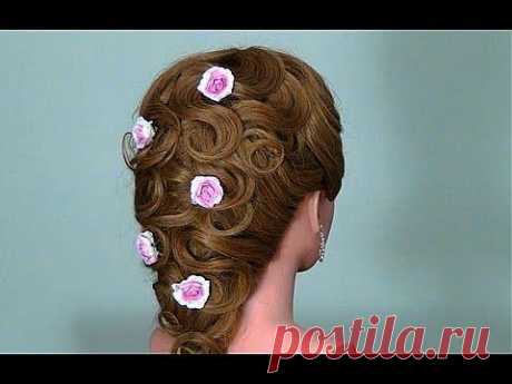 Вечерняя  для длинных волос. Wedding prom hairstyle - YouTube