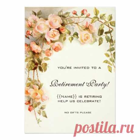 Vintage Pink Roses Antique Floral Retirement Party Invitation | Zazzle.com