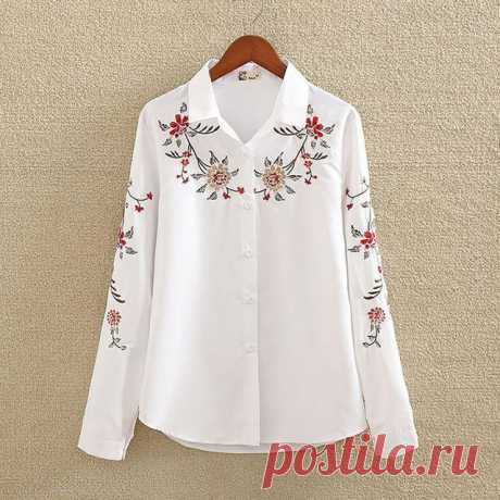 Nvyou Gou 2018 Floral Embroidered Blouse Shirt Women Slim White Tops — EpicWorldStore.com