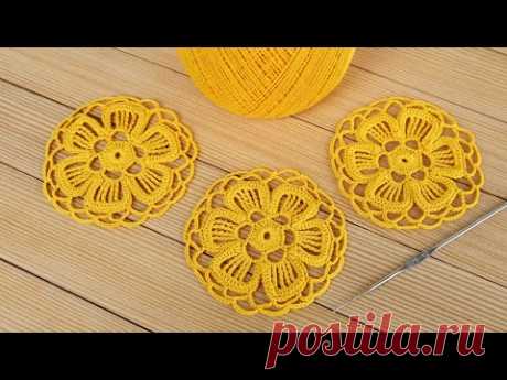 Простой ЦВЕТОЧНЫЙ МОТИВ вязание крючком для начинающих СХЕМА узора Crochet flower motif tutorial